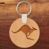 Kangaroo silhouette gegraveerd op houtafbeelding sleutelhanger (Voorkant)