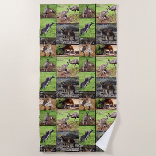 Kangaroos Photo Collage, Beach Towel Strandlaken (Voorkant)