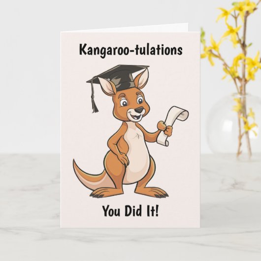 Kangoeroe Afstuderen gepersonaliseerd Kaart (Gele Bloem)