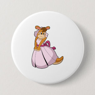 Kangoeroe als bruid met trouwjurk ronde button 7,6 cm