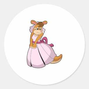 Kangoeroe als bruid met trouwjurk ronde sticker