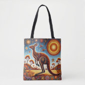 Kangoeroe Aussie Aboriginal Art stijl Wildlife Tote Bag (Voorkant)