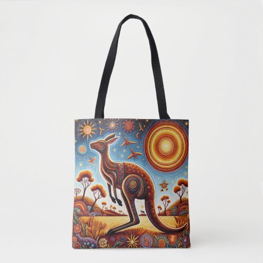 Kangoeroe Aussie Aboriginal Art stijl Wildlife Tote Bag (Voorkant)