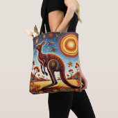 Kangoeroe Aussie Aboriginal Art stijl Wildlife Tote Bag (Dichtbij)