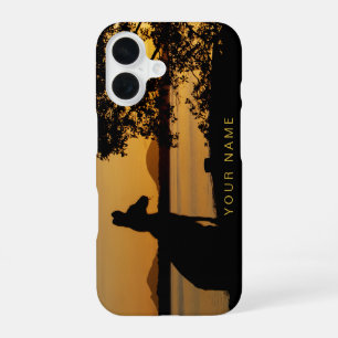 Kangoeroe Australië Zwart & Goud Zonsondergang Sil iPhone 16 Hoesje