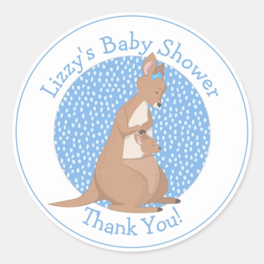 Kangoeroe Baby shower blauw Dank je Ronde Sticker (Voorkant)