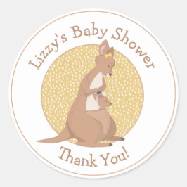 Kangoeroe Baby shower Neutral Yellow Dank u Ronde Sticker
