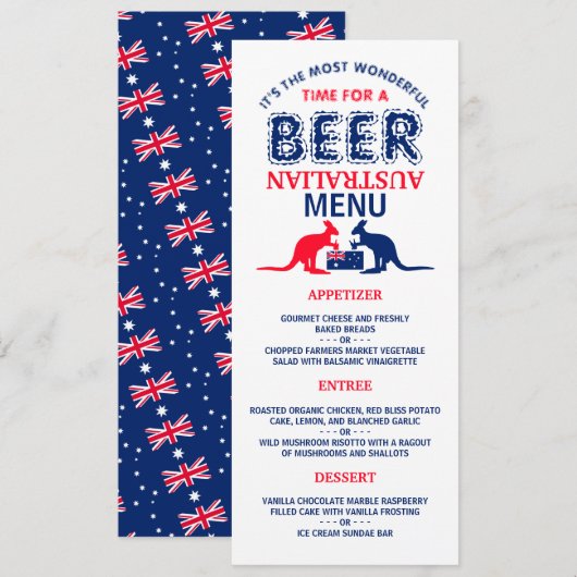 Kangoeroe bier, Australische vlag, kerstmenu Kaart (Voorkant / Achterkant)