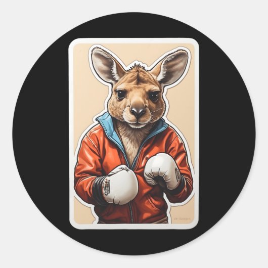 Kangoeroe Boxer Design - Speelse Boksen Kangoeroe Ronde Sticker (Voorkant)