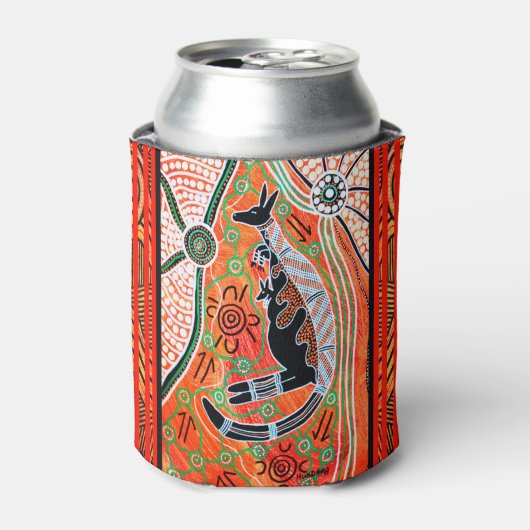 Kangoeroe dromen Aboriginal Bier/Can Holder Blikjeskoeler (Blikje Voorkant)
