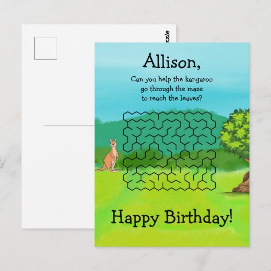 Kangoeroe en Bladeren Doolhof Verjaardagsansichtka Briefkaart (Voorkant / Achterkant)