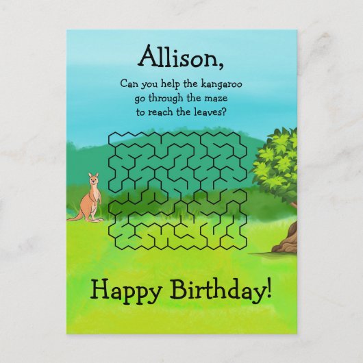 Kangoeroe en Bladeren Doolhof Verjaardagsansichtka Briefkaart (Voorkant)