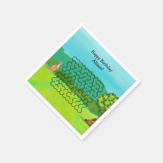 Kangoeroe en bladeren Maze Verjaardag Papier Serve Servet (Hoek)
