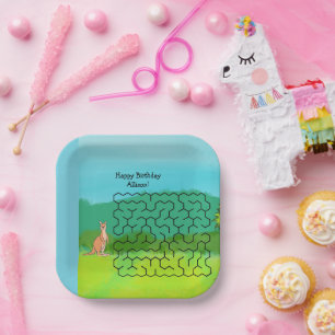 Kangoeroe en bladeren Maze Verjaardagspapier Borde Papieren Bordje