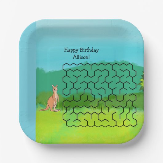 Kangoeroe en bladeren Maze Verjaardagspapier Borde Papieren Bordje (Voorkant)