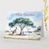 Kangoeroe en Emu Kerstboom Bubbels Kaart (Gele Bloem)