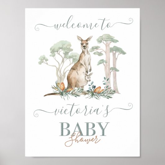 Kangoeroe en Joey Baby shower Welkomstbord Poster (Voorkant)