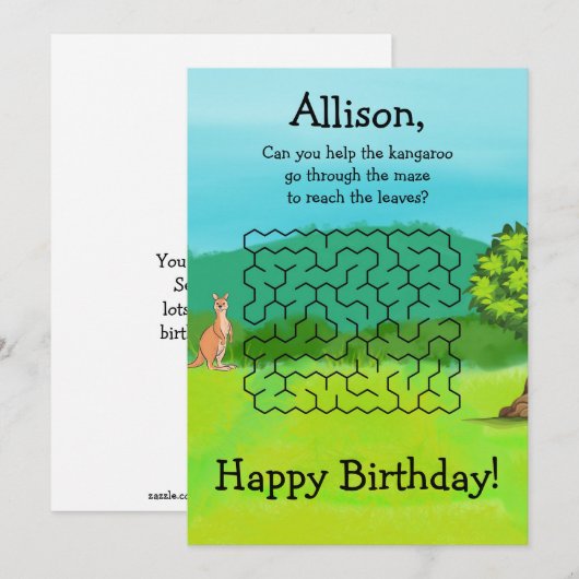 Kangoeroe en laat doolhof verjaardagskaarten feestdagenkaart (Voorkant / Achterkant)