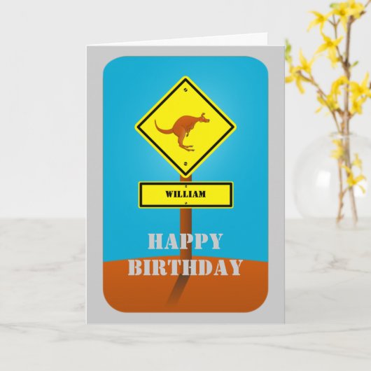 Kangoeroe gepersonaliseerde verjaardagskaart kaart (Gele Bloem)
