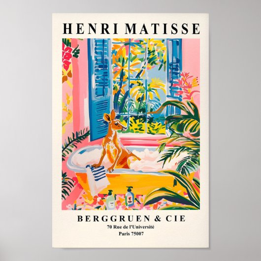 Kangoeroe in bad kunst print, dopamine kunst, grap poster (Voorkant)