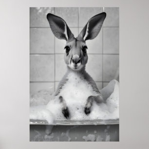 Kangoeroe in badkuip muur kunst, grappig dier poster
