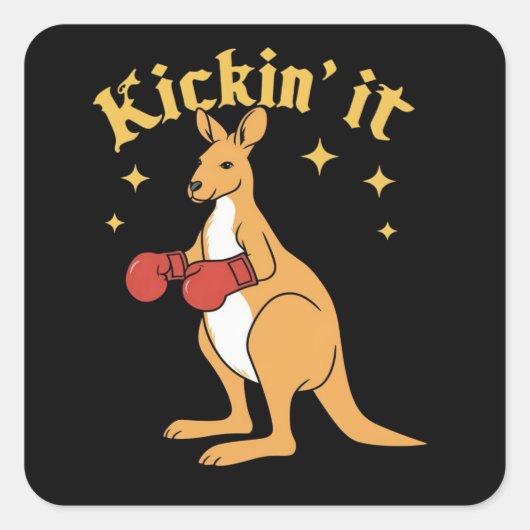 Kangoeroe in eenvoudig gothic boksen vierkante sticker (Voorkant)