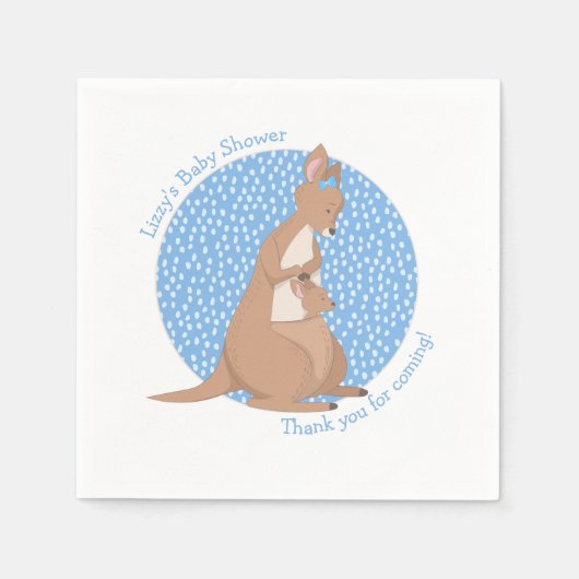 Kangoeroe Joey Baby Jongen Blauw en Bruin Douche Servet (Voorkant)