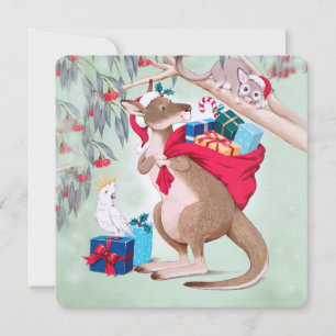 Kangoeroe Kerstman Zak Possum Kaketoe Prettig Kers Feestdagenkaart
