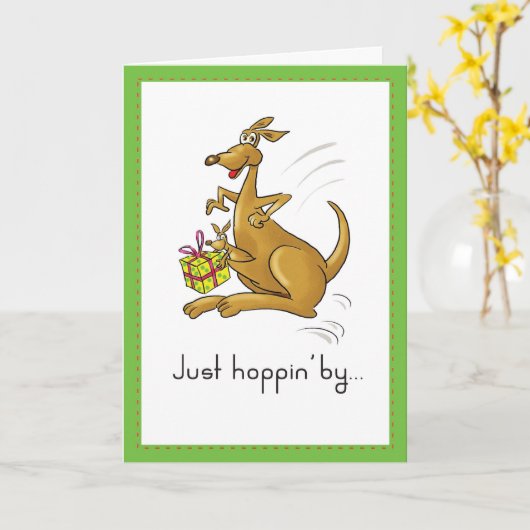 Kangoeroe Kind's Verjaardag Kaart (Gele Bloem)