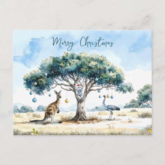 Kangoeroe Koala en Emu Gumtree Kerstballen Briefkaart (Voorkant)