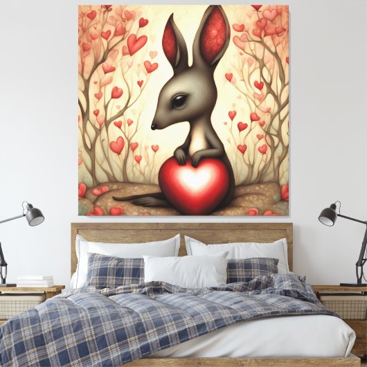 Kangoeroe Liefde 1 Canvas Afdruk (Insitu (Slaapkamer))