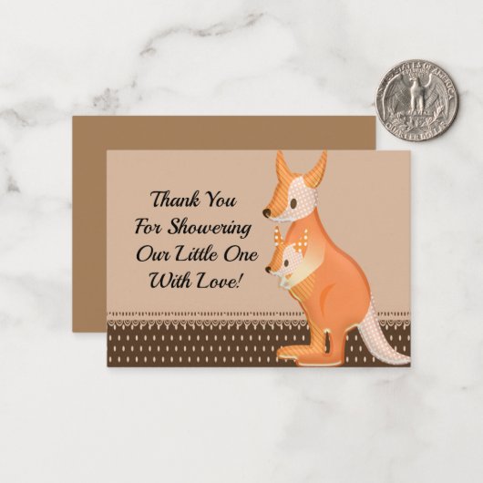 Kangoeroe mama en haar Baby bedankkaart Notitiekaartje (Voorkant / Achterkant in situ)