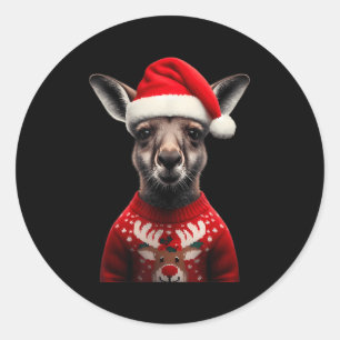 Kangoeroe Met Kerstman Hoed Kerstmis Australië Xma Ronde Sticker