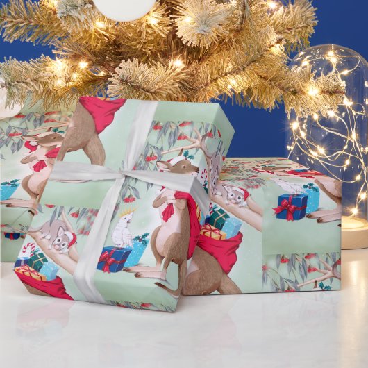 Kangoeroe met kerstzak van geschenken cadeaupapier (Feestdagen)
