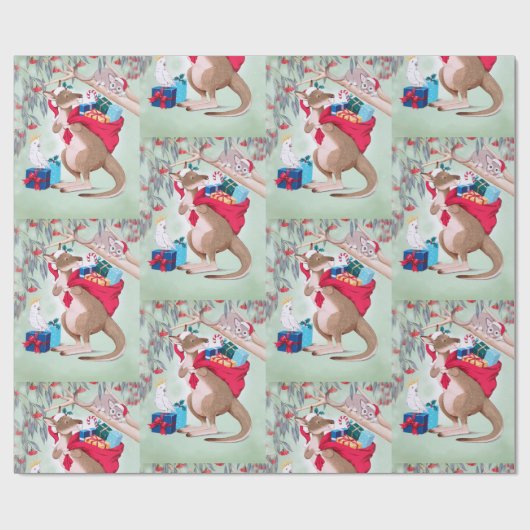 Kangoeroe met kerstzak van geschenken cadeaupapier (Vlak)