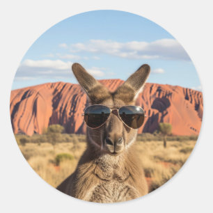 Kangoeroe met zonnebril bij Uluru Australia Ronde Sticker