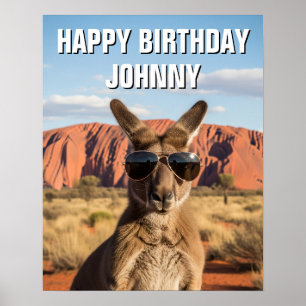 Kangoeroe met zonnebril bij Uluru Australië Poster