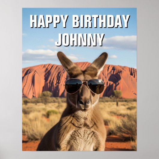 Kangoeroe met zonnebril bij Uluru Australië Poster (Voorkant)
