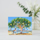 Kangoeroe onder gombomen met Kerstballen Briefkaart (Staand voorkant)