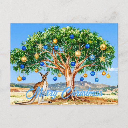 Kangoeroe onder gombomen met Kerstballen Briefkaart (Voorkant)