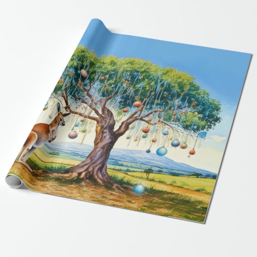 Kangoeroe onder gombomen met Kerstballen Cadeaupapier (Uitgerold)