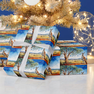 Kangoeroe onder gombomen met Kerstballen Cadeaupapier