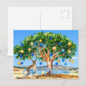 Kangoeroe onder gumtree met kerstballen briefkaart (Voorkant / Achterkant)