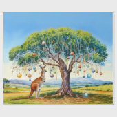 Kangoeroe onder gumtree met kerstballen cadeaupapier (Vlak)