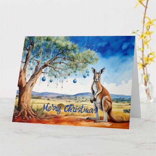 Kangoeroe onder gumtree met kerstballen kaart (Gele Bloem)