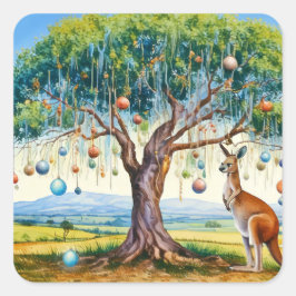 Kangoeroe onder gumtree met kerstballen vierkante sticker