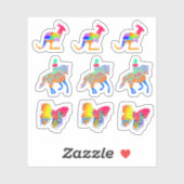 Kangoeroe, Paard en ruiter, Vlinderblad Sticker (Vel)