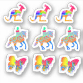 Kangoeroe, Paard en ruiter, Vlinderblad Sticker (Voorkant)