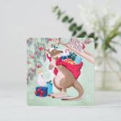 Kangoeroe Santa Bag Possum Cockatoo Vrolijk Kerstf Feestdagenkaart (Staand voorkant)