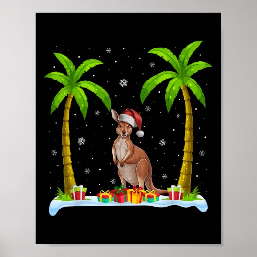 Kangoeroe Santa Hat Palm Tree Beach Xmas Pajama Poster (Voorkant)